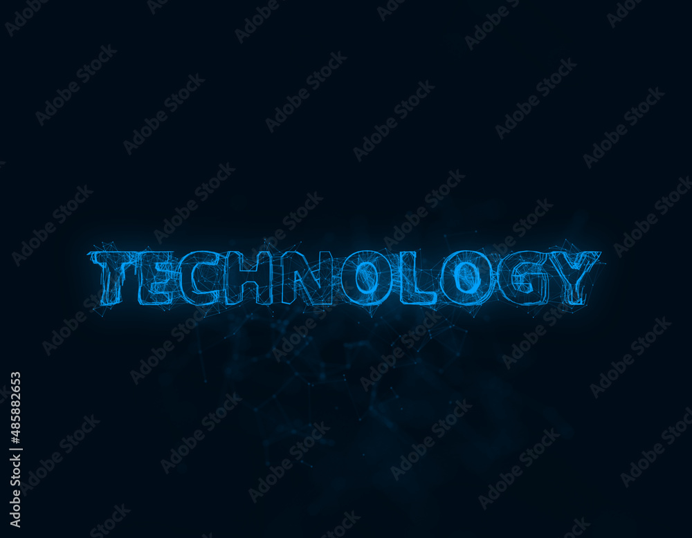 Poster Technology title with plexus effect. Connected lines with dots. Lines title plexus