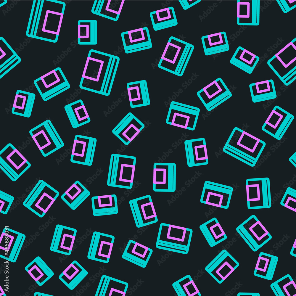 Poster line notebook icon isolated seamless pattern on black background. spiral notepad icon. school notebo