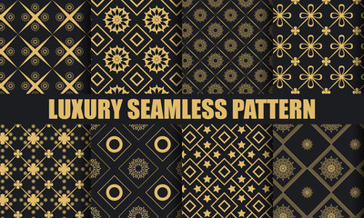 Set of seamless background, Black and gold Luxury geometric seamless pattern