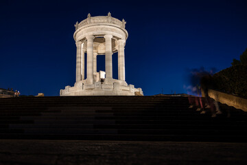 Italy, February 2022: night view of the war memorial at Passetto in Ancona in the Marche region