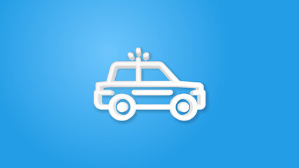 police car 3d line flat color icon. Realistic vector illustration. Pictogram isolated. Top view. Colorful transparent shadow design.