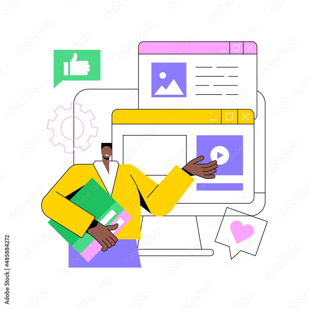 Poster content aggregator abstract concept vector illustration. aggregator software, best media content in 