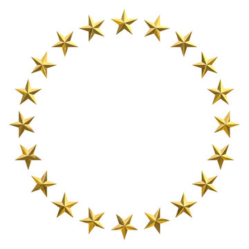 circle of gold stars on a white background.
