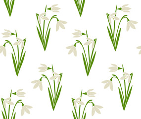 Vector seamless pattern of hand drawn doodle sketch snowdrops flower isolated on white background