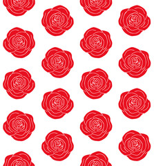 Vector seamless pattern of hand drawn doodle sketch red rose flower isolated on white background