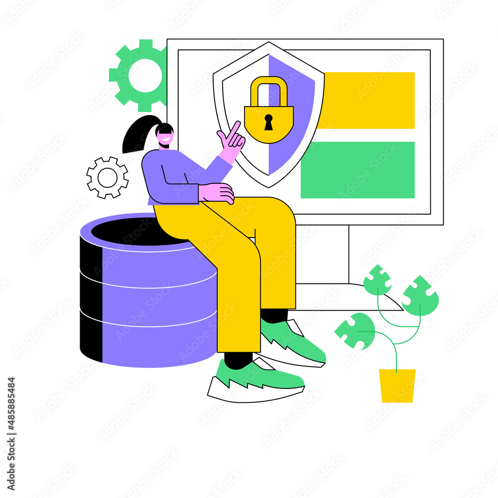 Poster cyber security abstract concept vector illustration. protection of networks and data from damage, un