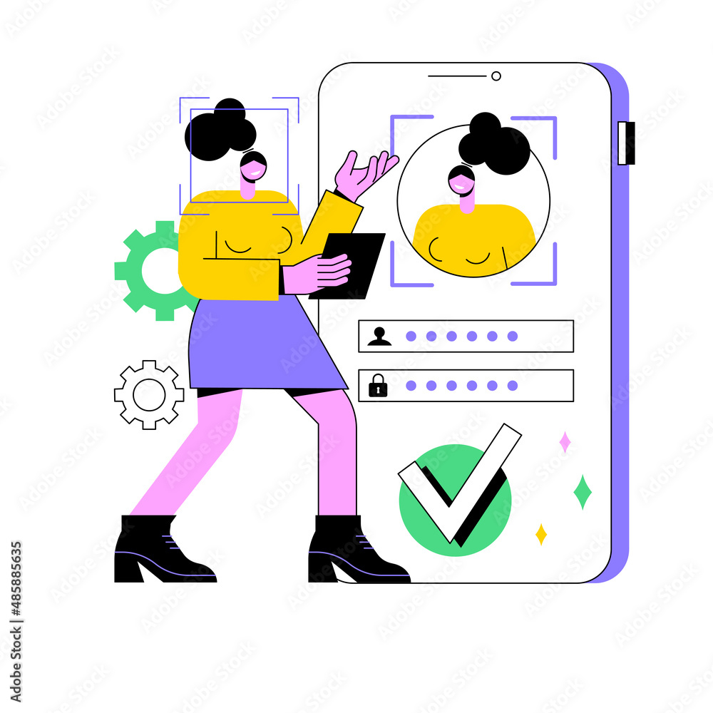 Poster verification technologies abstract concept vector illustration. verification process, data access, u