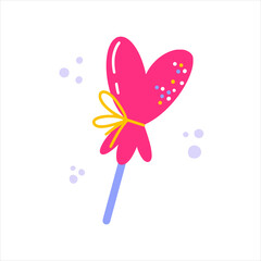 An icon of cute heart-shaped lollipop. Hand drawn vector illustration for valentine cards, gifts and souvenirs.