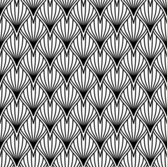 Seamless pattern in doodle style. Fish or dragon scale motif. Black and white hand drawn ornament Seamless abstract texture Coloring book page.