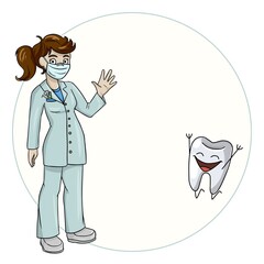 Dentist-a woman smiles, a cheerful character tooth, take care of their health. Vector
