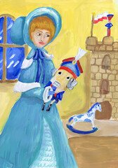 Obraz na płótnie Canvas Girl Marie is holding the Nutcracker. Illustration of the tale of E. T. A. Hoffmann 