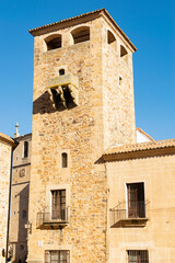 Fototapeta na wymiar Medieval tower of the Palace of the Golfines de Abajo in Caceres, Spain.
