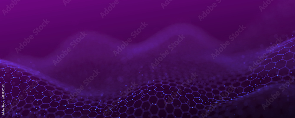 Aufkleber Digital technology. Futuristic background of glowing particles in motion. Large amount of data. 3D rendering.