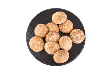 Gingerbread with jam, close-up, isolated on white background.