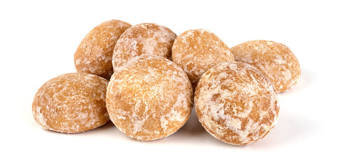 Gingerbread with jam, close-up, isolated on white background.