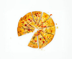 
Pizza, pie with vegetables and cheese isolated on white