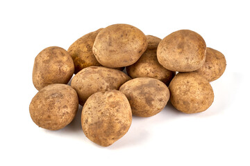 Fototapeta premium Unwashed potatoes, isolated on white background.