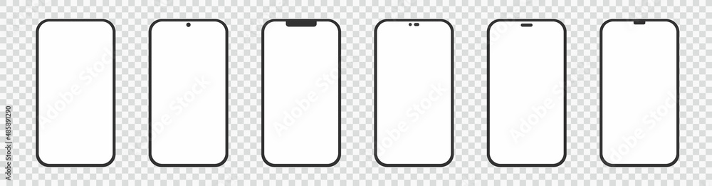 Poster set realistic smartphone blank screen, phone mockup isolated on transparent background. template for