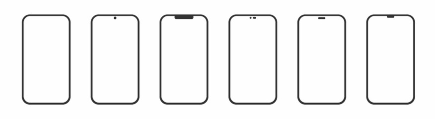 Set realistic smartphone blank screen, phone mockup isolated on white background. Template for infographics or presentation UI design interface.