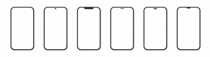 Set realistic smartphone blank screen, phone mockup isolated on white background. Template for infographics or presentation UI design interface.