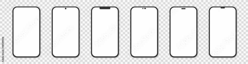 Poster set realistic smartphone blank screen, phone mockup isolated on transparent background. template for