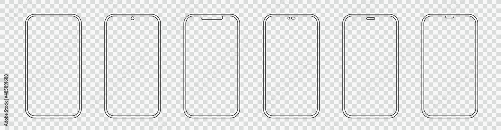 Poster set realistic smartphone blank screen, phone mockup isolated on transparent background. template for