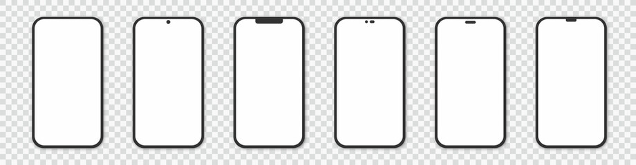 Set realistic smartphone blank screen, phone mockup isolated on transparent background. Template for infographics or presentation UI design interface.