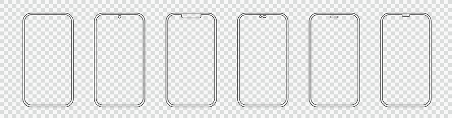 Set realistic smartphone blank screen, phone mockup isolated on transparent background. Template for infographics or presentation UI design interface.