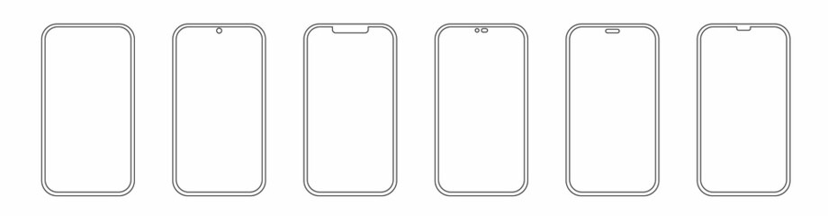 Set realistic smartphone blank screen, phone mockup isolated on white background. Template for infographics or presentation UI design interface.