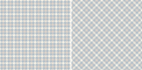 Tweed check plaid pattern in soft cashmere blue and beige. Seamless herringbone textured small tartan vector illustration set for dress, jacket, skirt, other modern spring autumn winter textile print.