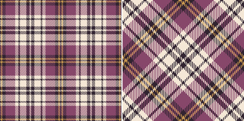 Check plaid pattern for flannel shirt in purple pink, gold yellow, off white. Seamless tartan illustration set for shirt, blanket, throw, other modern spring summer autumn winter textile print. - 485891830