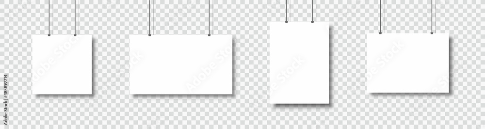 Poster template of white blank vector posters. set of mockups hanging on the wall. frame for paper sheet. i