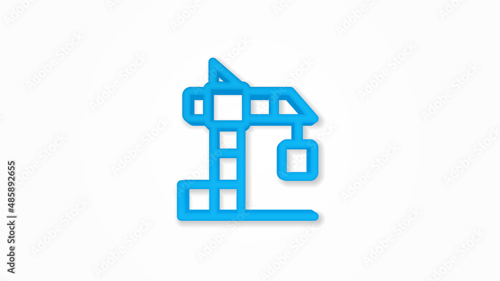 Poster building crane 3d line flat color icon. realistic vector illustration. pictogram isolated. top view.