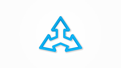 Three-way direction arrow 3d line flat color icon. Realistic vector illustration. Pictogram isolated. Top view. Colorful transparent shadow design.