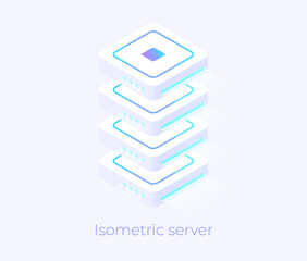 Isometric server with buttons. Data storage concept. Technology object.