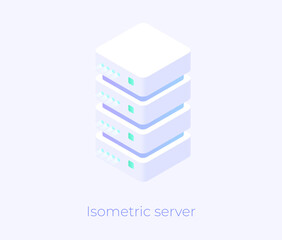Isometric server with buttons. Data storage concept.