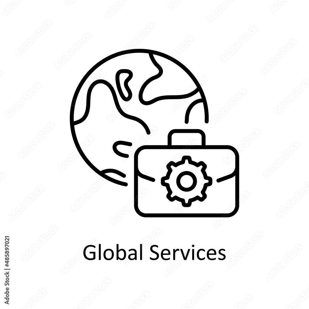 Poster global services vector outline icon for web isolated on white background eps 10 file