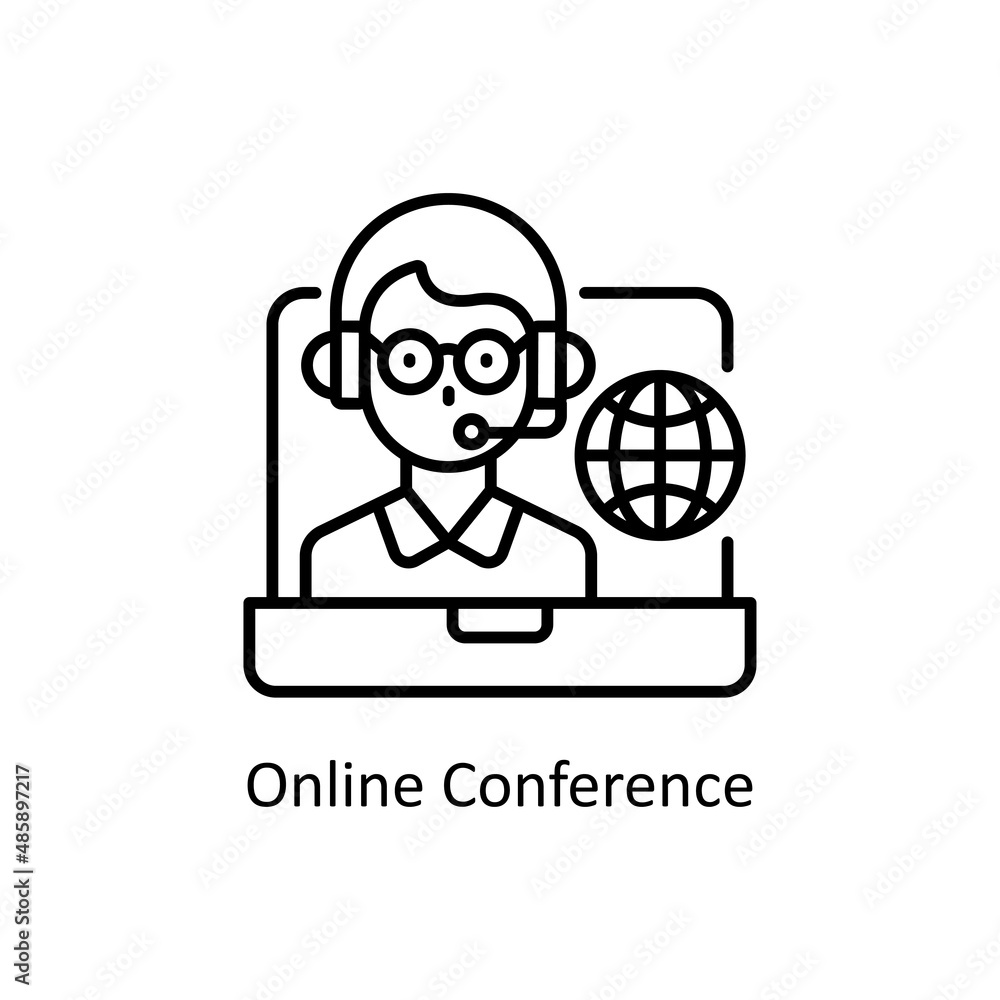 Poster online conference vector outline icon for web isolated on white background eps 10 file