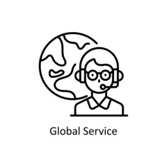 Global Service vector Outline icon for web isolated on white background EPS 10 file