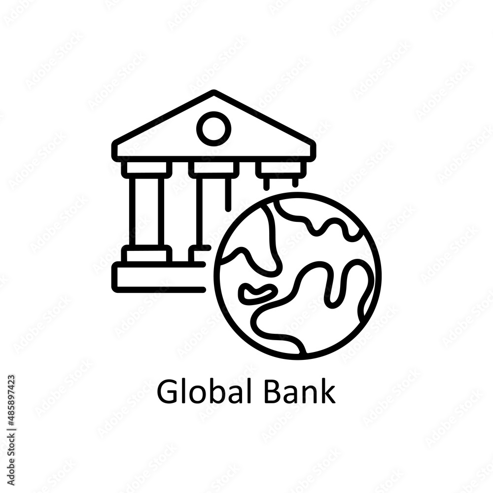 Aufkleber global bank vector outline icon for web isolated on white background eps 10 file
