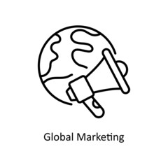 Global Marketing vector Outline icon for web isolated on white background EPS 10 file