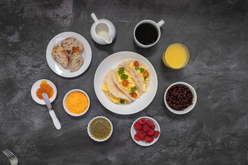 Obraz na płótnie Canvas Breakfast Tacos with Tomatoes and Cilantro