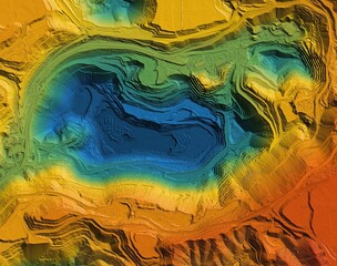 Digital elevation model. GIS product made after proccesing aerial pictures. It shows excavation site with steep rock walls that was mapped from a drone - obrazy, fototapety, plakaty