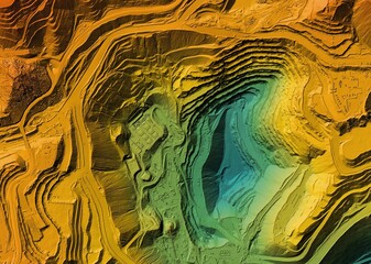 Digital elevation model. GIS product made after proccesing aerial pictures. It shows excavation site with steep rock walls that was mapped from a drone