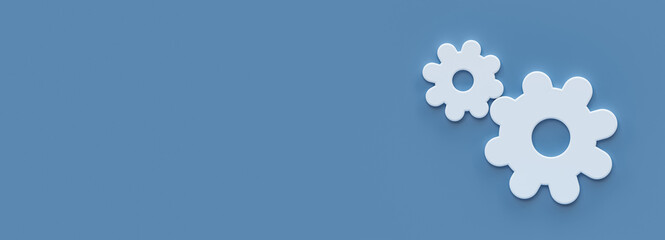 White gears isolated on a pastel blue background,Minimal gears  3d illustration