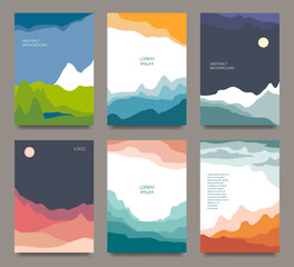 Set of creative hand drawn abstract landscape backgrounds. For banners, posters, flyers, booklets. Vector format.