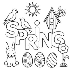 Coloring page with the word SPRING