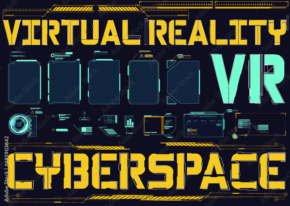 Poster digital design elements hud style. trendy 2022 shapes in cyberpunk style. bar labels,info box bars. 