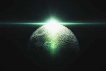 A computer graphic rendering of the Moon. 3D rendering. Elements of this image furnished by NASA