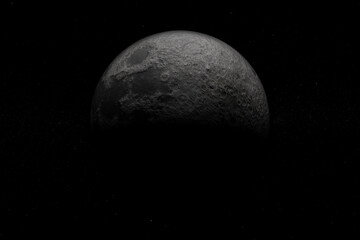 A computer graphic rendering of the Moon. 3D rendering. Elements of this image furnished by NASA